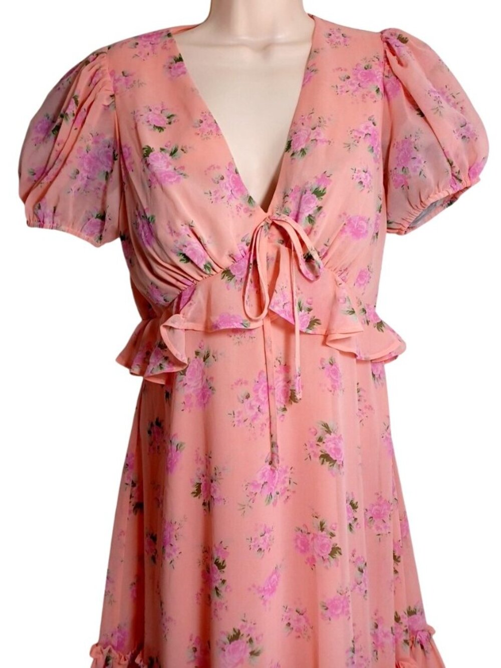 Loveshack Fancy Sz 6 Pink Rose Floral Chiffon Dress Cottage Core Boho Coquette - Picture 5 of 13
